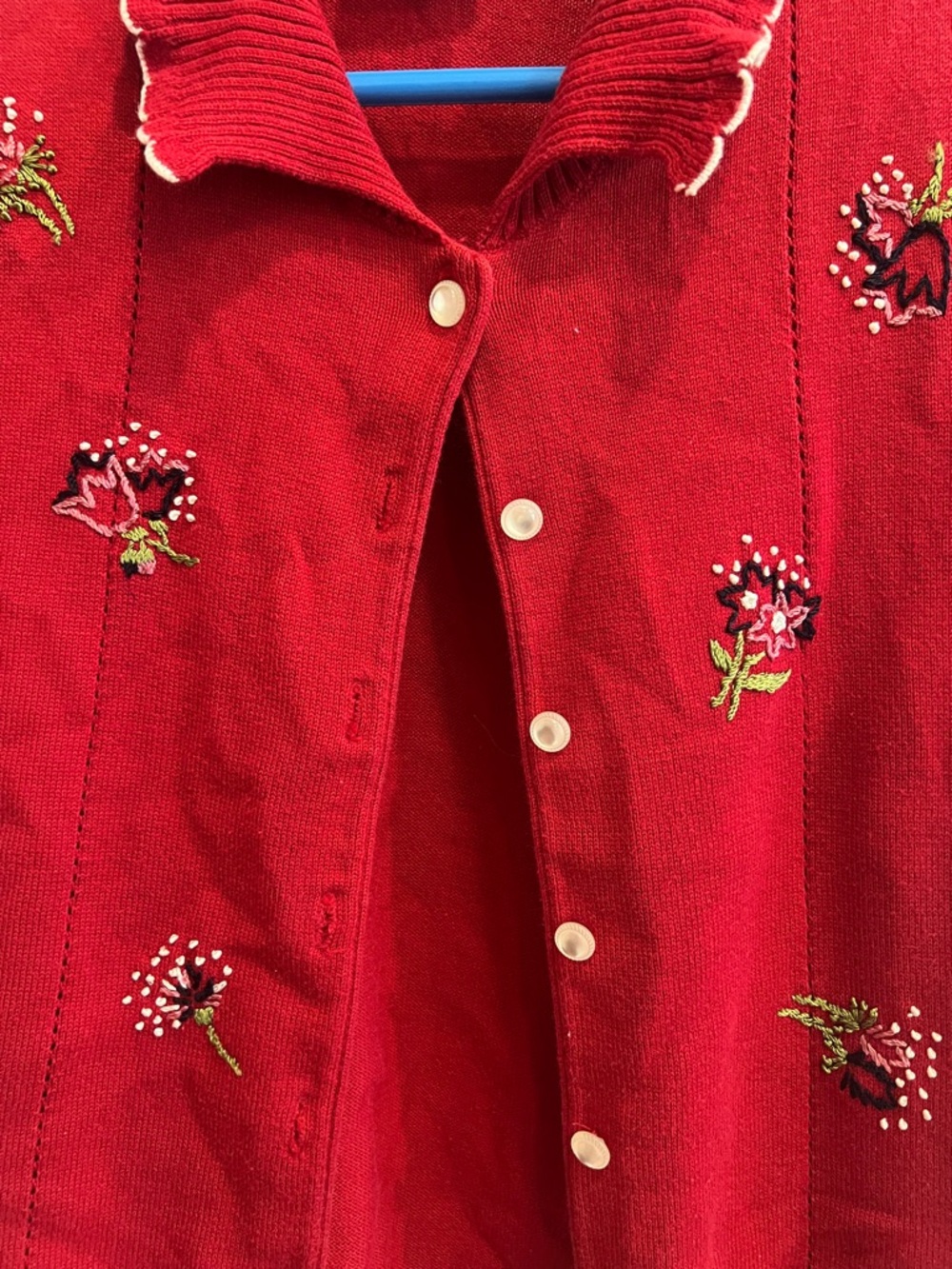 Koret Red Short-Sleeve Embroidered Cardigan with Scalloped Trim - Picture 5 of 11